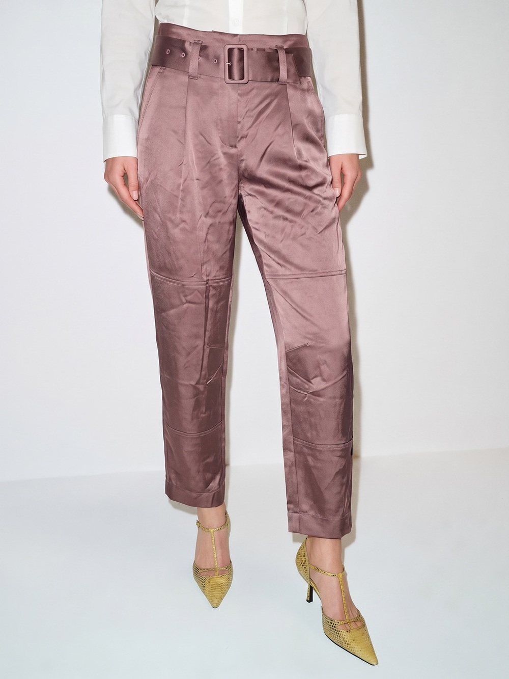 Aritzia Babaton Menlo Satin Belted Mauve Pants